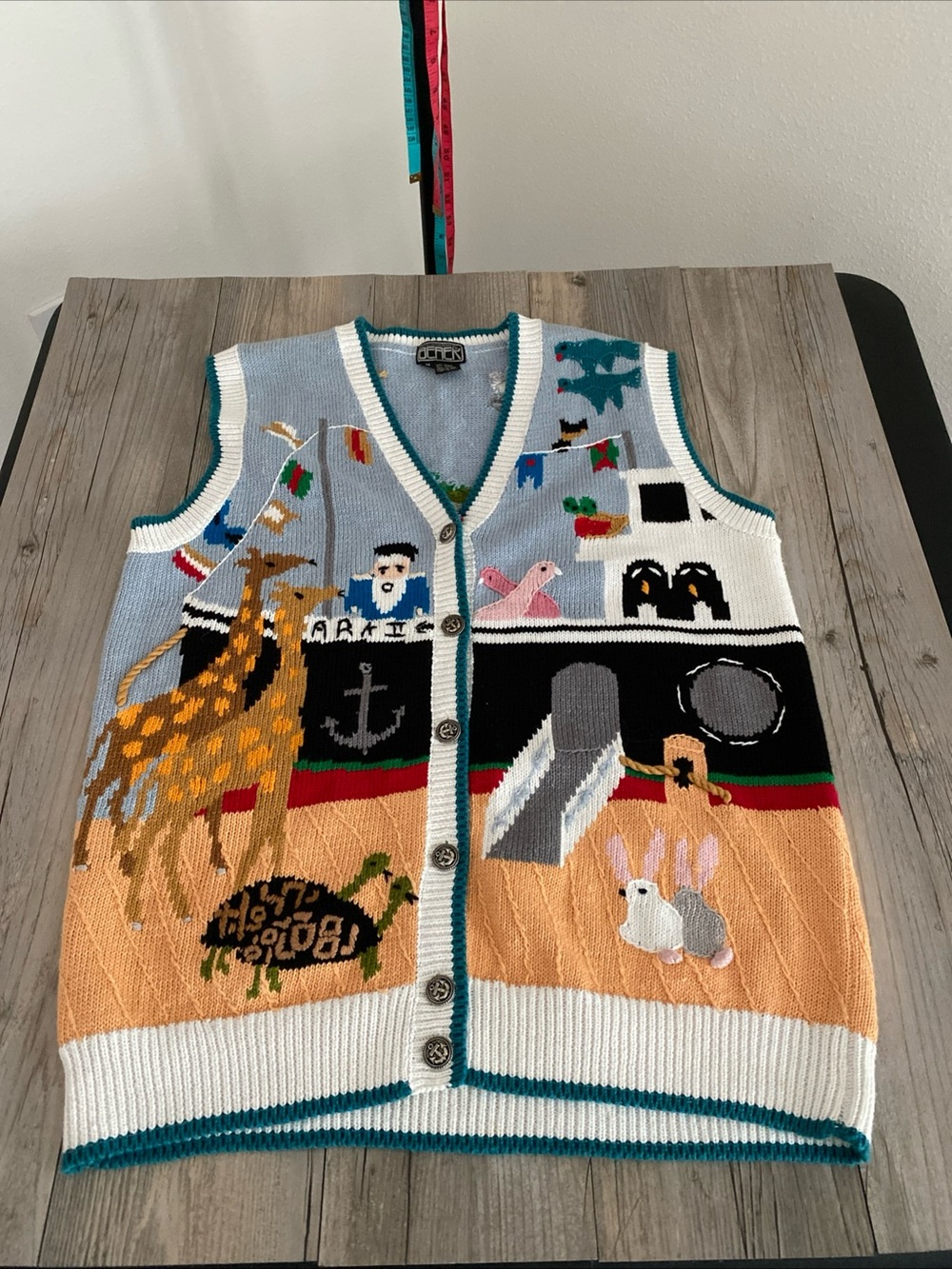 Vintage Berek Women’s Noah’s Ark Button Sweater Vest Nautical Nature Medium